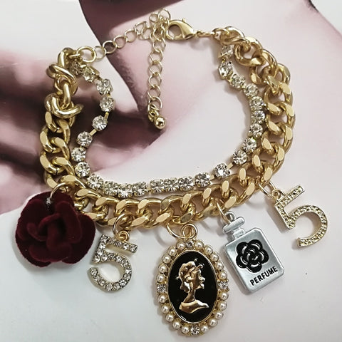 Swerve Happy Statement Vintage Jeweled Charmed Bracelet