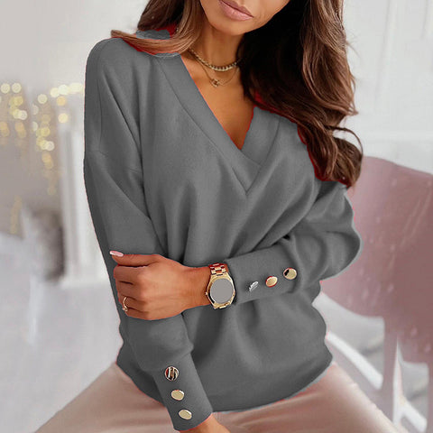 V-Neck Oversized Sweater with Delicate Buttons